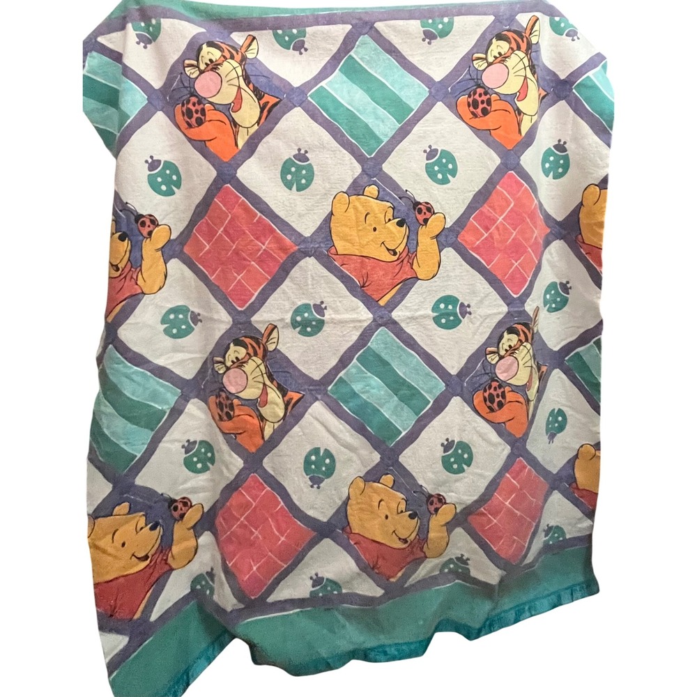 Disney Winnie the Pooh & Tigger Blanket satin trim 90s vintage 72"x91"